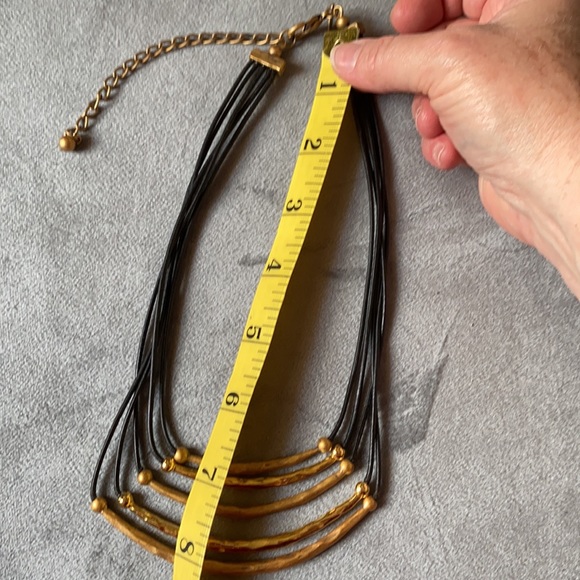Chico’s Gold Metal Leather Corded Short Statement Necklace EUC - Picture 6 of 7